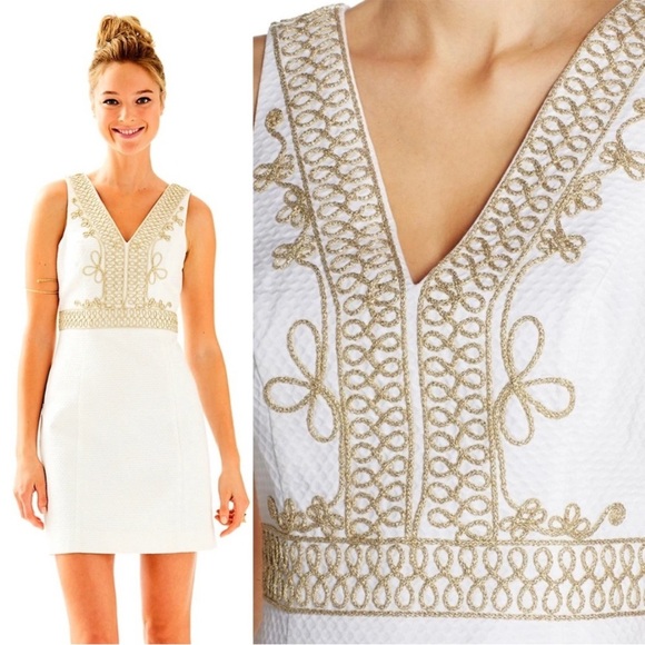 Lilly Pulitzer Dresses & Skirts - Lilly Pulitzer Aveline White Sleeveless Dress with Gold Embroidered Trim